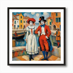 Harlequin Duo Taking A Photo Art Print