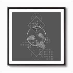 Vintage Morning Glory Flower Botanical with Line Motif and Dot Pattern in Ghost Gray n.0181 Art Print