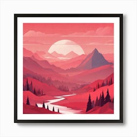 Misty mountains background in red tone 71 Art Print