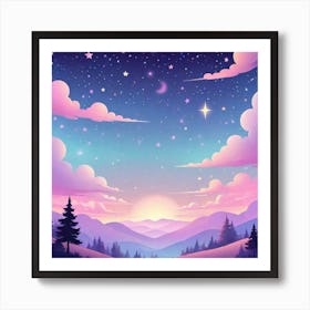 Sky With Twinkling Stars In Pastel Colors Square Composition 190 Art Print