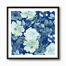 Floral Chaos Vintage Blue Art Print