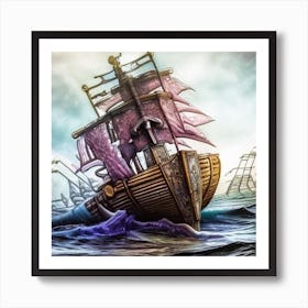 Pirate Ship In The Ocean Art Print