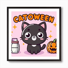 Catoween - cute cartoon halloween design to spice up your life, kawaii, anime Art Print