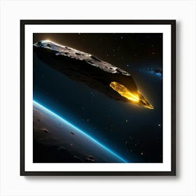 Yellow blue alien artifical asteroid floating in space 12 Art Print