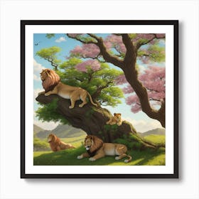 Lions In The Forest Art Print