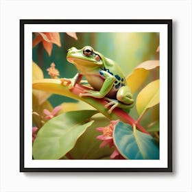 Green frog in jungle Art Print