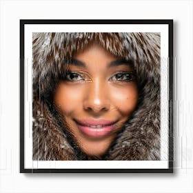 Firefly Macro Portrait Of Freckled Woman In Snowy Fur Jacket 17435 Poster