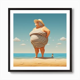 Old Lady On The Beach 1 Art Print