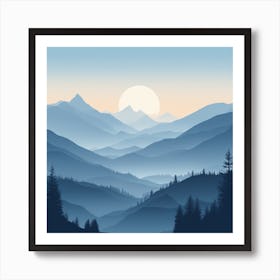 Misty mountains background in blue tone 4 Art Print