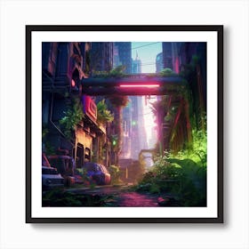 Myeera Cyberpunk City Overgrown With Ivy And Moss And Plants Je 569ffdac 9a4b 4004 Be16 389fe8b51ddf Art Print