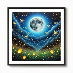 Dragonflies In The Night Sky Art Print