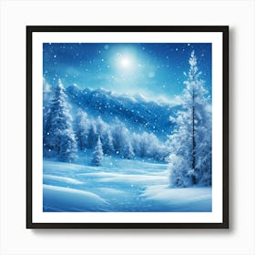 Winter Landscape At Night Moon  Art Print