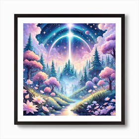 A Fantasy Forest With Twinkling Stars In Pastel Tone Square Composition 456 Art Print