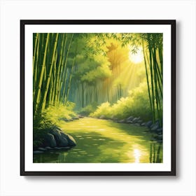 A Stream In A Bamboo Forest At Sun Rise Square Composition 267 Art Print