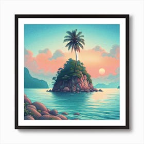 Lonely island with palm tree Art Print