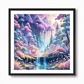 A Fantasy Forest With Twinkling Stars In Pastel Tone Square Composition 249 Art Print