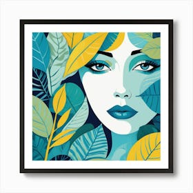 Woman With Leaves Art Print