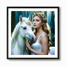 Human Unicorn Fantasy Mythical Magic Horn Enchantment Ethereal Dreamlike Whimsical Mystica (5) Art Print