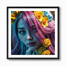 Portrait Of A Girl With Flowers Art Print