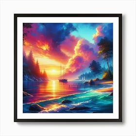 Sunset At The Beach 3 Art Print