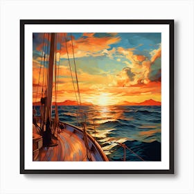 Sunset Sailboat Painting Art Print