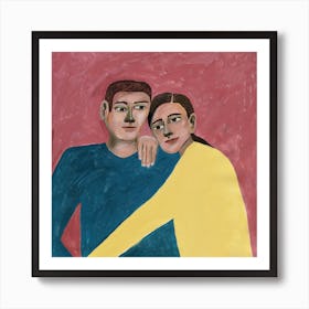 Couple in love hugging Art Print