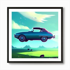 Flying blue car  Art Print