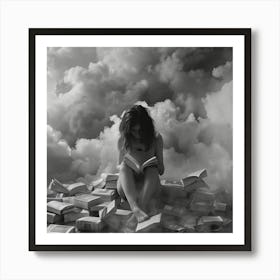 Girl Reading Books Art Print