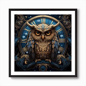 Owl Clock Art Print