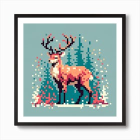 "Pixelated Wilderness" is a charming nod to the nostalgic era of 8-bit graphics, showcasing a majestic stag set against a backdrop of pixelated evergreens. This artwork blends the rustic beauty of a forest scene with the playful essence of retro video games. The use of minimalistic squares to create a detailed scene gives this piece a unique, modern twist on classical wildlife art. It's perfect for game enthusiasts, lovers of nature, and anyone who appreciates the artful merging of digital and natural worlds. "Pixelated Wilderness" promises to bring a touch of whimsy and an air of vintage cool to any living space or digital den. Art Print
