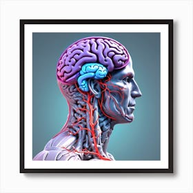 3d Render Of A Medical Image Of A Male Figure With Brain Highlighted 0 Art Print