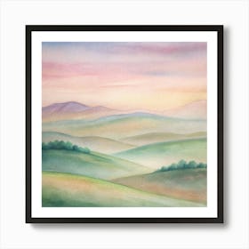 Watercolor Of Hills Art Print