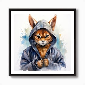 Watercolour Cartoon Caracal In A Hoodie 3 Art Print