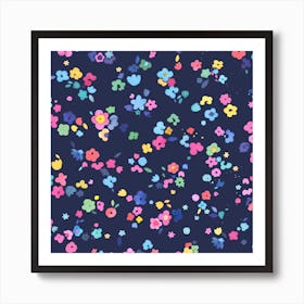 Ditsy Flowers Navy Square Art Print