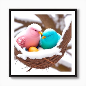 Colorful Birds In A Nest Art Print