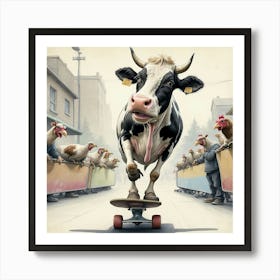 Cow On Skateboard 12 Art Print