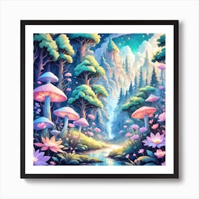 A Fantasy Forest With Twinkling Stars In Pastel Tone Square Composition 305 Art Print