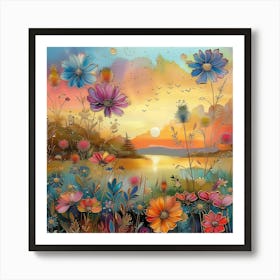 Sunset Flowers Art Print