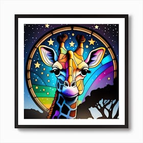 Giraffe stained glass rainbow colors 1 Art Print