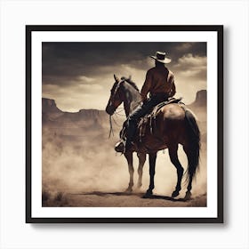 Cowboy On Horseback - AI Realistic Art Print