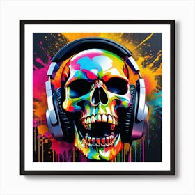 Skull With Headphones 31 Art Print