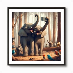 Selfie Elephants Art Print
