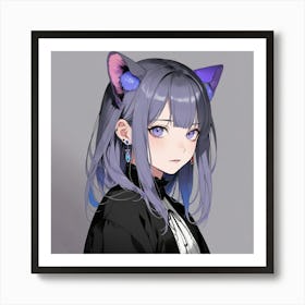 Anime Girl With Purple Ears Art Print