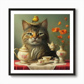 Cat Tea Party 1 Art Print