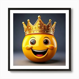 Firefly 3d Smiley Face Emoji With Gold Crown On Gray Background 69084 Affiche