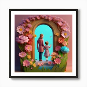 Mother And Daughter In The Garden Art Print