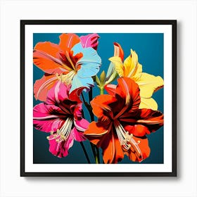 Andy Warhol Style Pop Art Flowers Amaryllis 3 Square Art Print