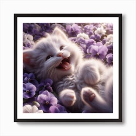 Kitten In Purple Flowers Art Print