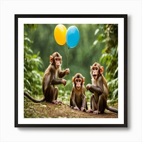 Monkeys With Balloons Art Print