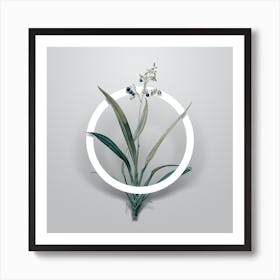 Vintage Flax Lilies Minimalist Flower Geometric Circle on Soft Gray n.0540 Art Print